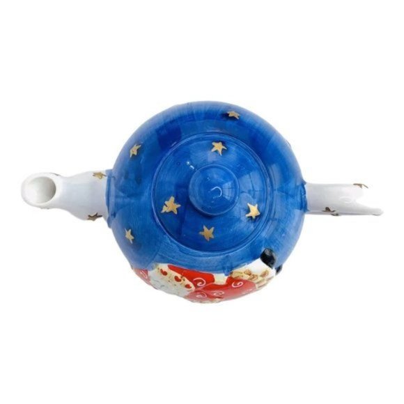 Santa Claus Christmas Pottery Vintage Hand Painted Ceramic Teapot With Lid - Picture 7 of 10